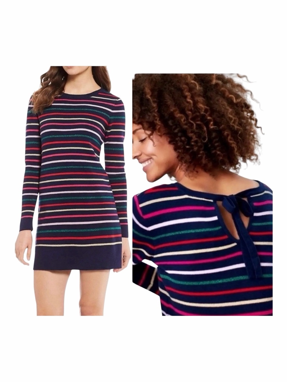 NWT! Joules Knitwear Estelle Metallic Striped Tie-Back Sweater Dress. EU 40/US 8